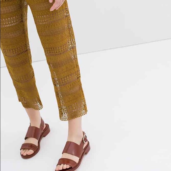 Zara Mustard Crochet Lace Pants Sz XS - Picture 5 of 6